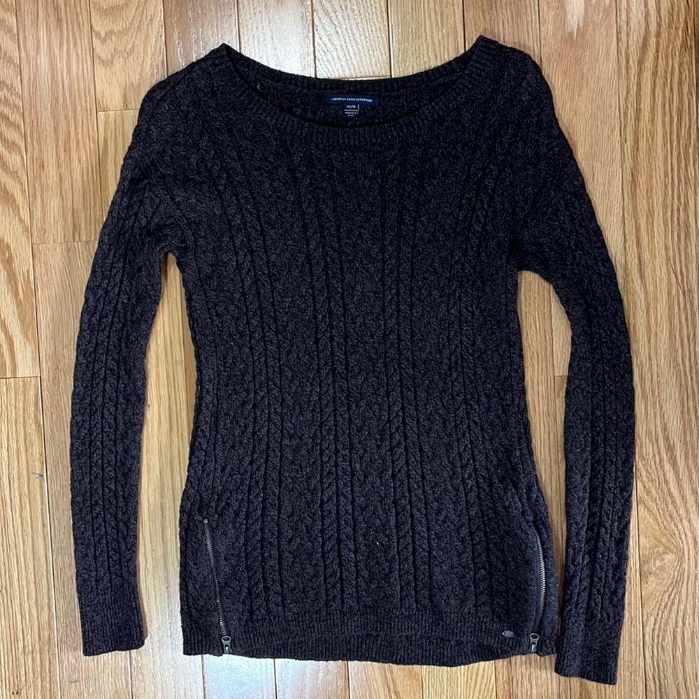 AE Grey/Dark Purple Fitted Knit Sweater